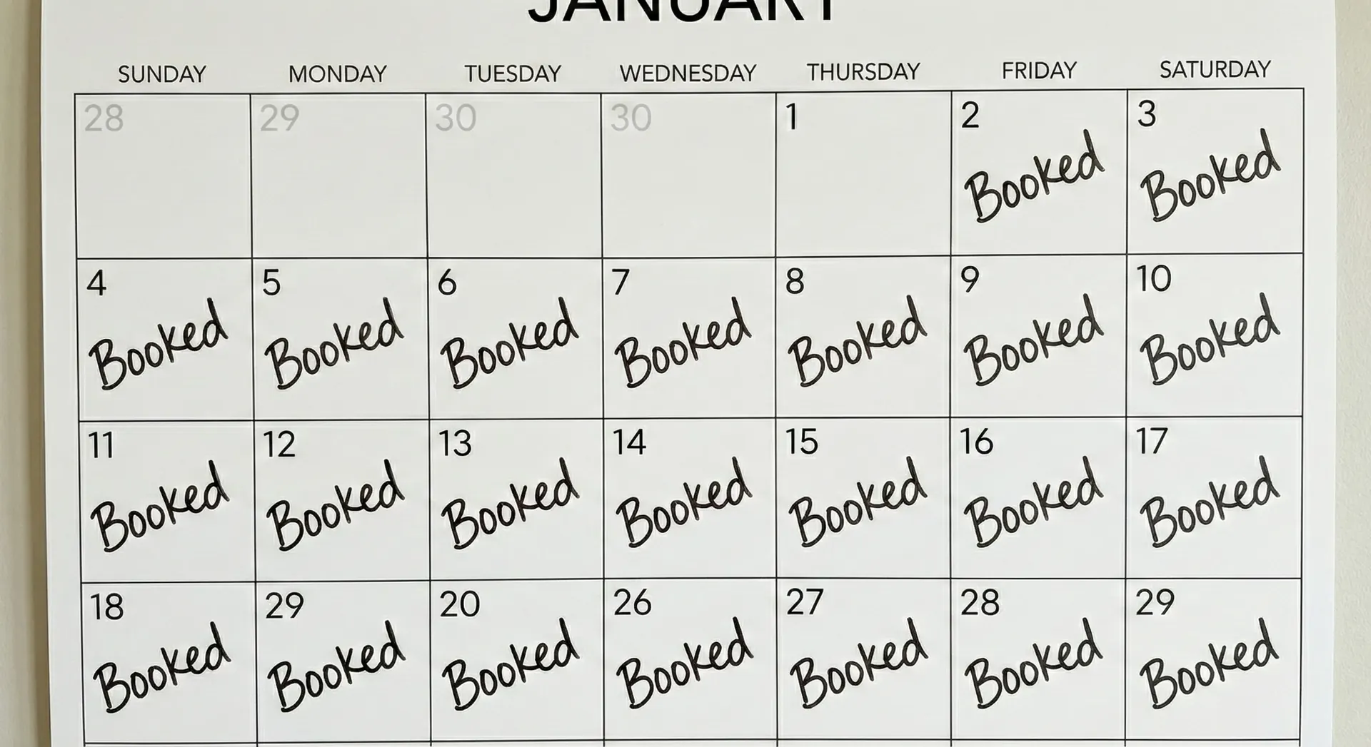 Wedding venue booking calendar showing tracked conversions and booked dates from marketing campaigns