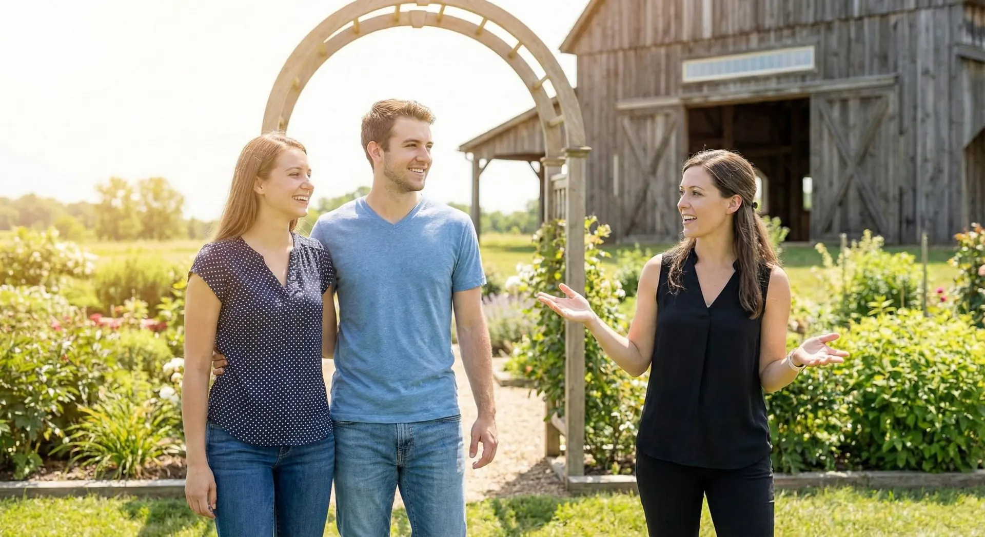 Wedding venue coordinator leading video tour showcasing venue spaces for YouTube advertising